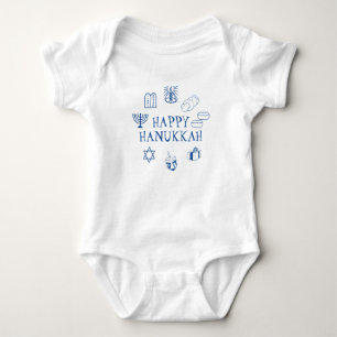 Happy Hanukkah blue white custom cute  Baby Bodysuit