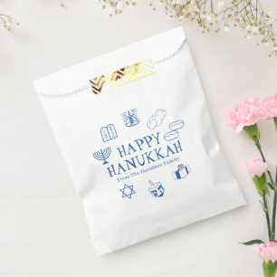 Happy Hanukkah blue white custom family name Favour Bags