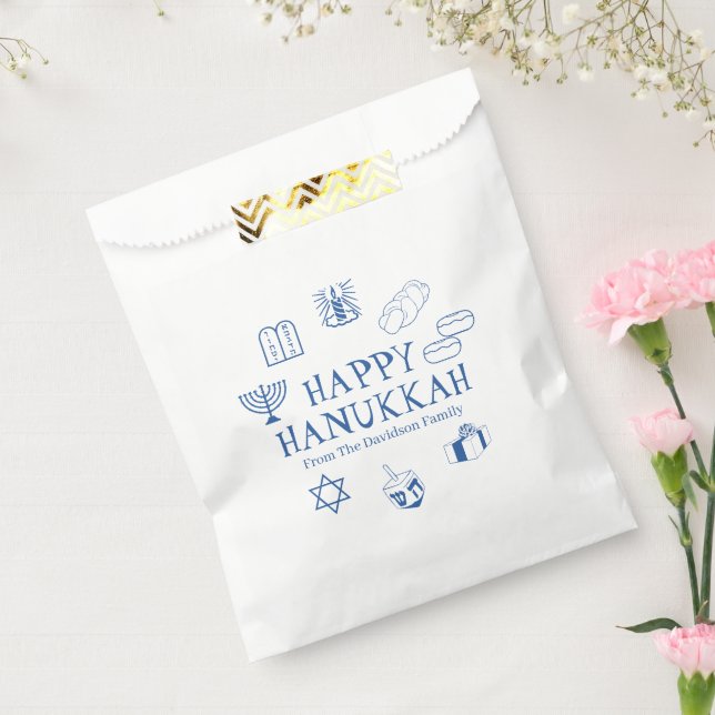 Happy Hanukkah blue white custom family name Favour Bags (Sealed)