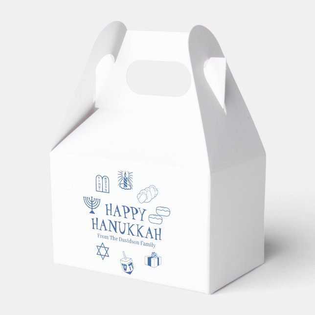 Happy Hanukkah blue white custom family name Favour Box (Front Side)