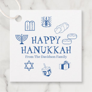 Happy Hanukkah blue white custom family name Favour Tags