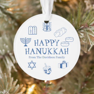 Happy Hanukkah blue white custom name favours  Ornament