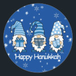 Happy Hanukkah Blue & White Gnome Stickers<br><div class="desc">Beautiful Blues Happy Hanukkah Gnome Round Stickers measuring 1.5 inches/20 per sheet! Adorable & perfect for party favours,  envelope seals & more!</div>
