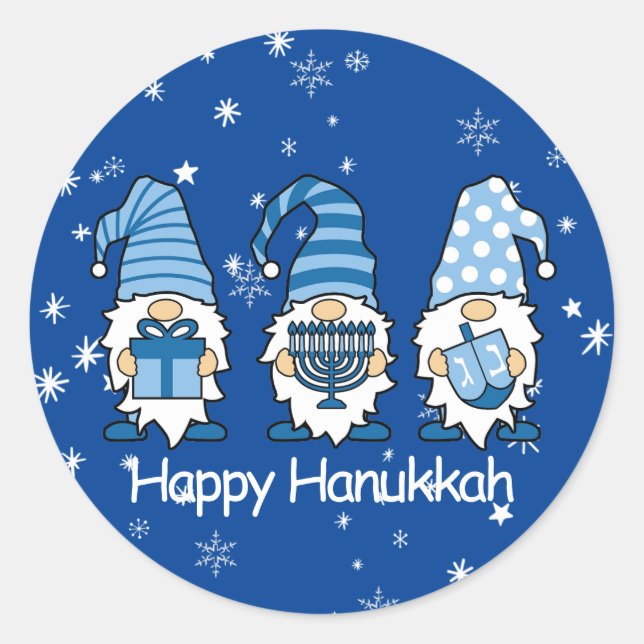 Happy Hanukkah Blue & White Gnome Stickers (Front)
