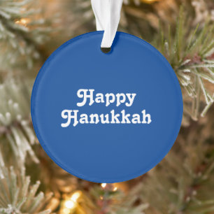 "Happy Hanukkah" blue white Holiday party Ornament