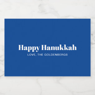 Happy Hanukkah blue white minimalist personalised Food Label