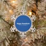 Happy Hanukkah blue white minimalist personalised Snowflake Pewter Christmas Ornament<br><div class="desc">Happy Hanukkah blue and white modern typography minimalist simple elegant personalised Hanukkah ornament.
Fully customisable white text on blue solid colour background. Colours are editable.</div>