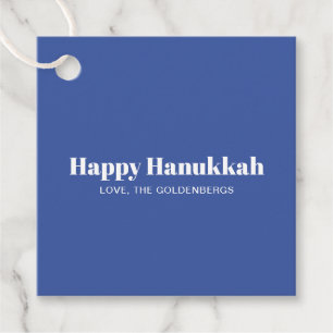 Happy Hanukkah blue white modern stripes custom Favour Tags