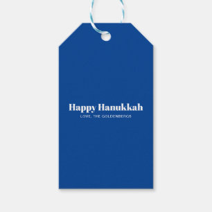 Happy Hanukkah blue white modern stripes custom Gift Tags