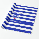 Happy Hanukkah Blue White Striped Pattern Heart Wrapping Paper<br><div class="desc">Custom Text Dear Raziel,  Happy Hanukkah,  Red Heart,  The Williams Family,  you can change or delete all text,  Hanukkah Gift Wrapping Paper Elegant Blue and White Stripes Pattern</div>