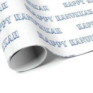 Happy Hanukkah blue white typography modern Wrapping Paper