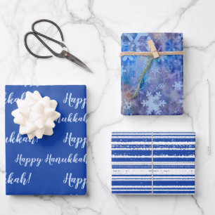 Happy Hanukkah Blue Winter Wrapping Paper Sheet