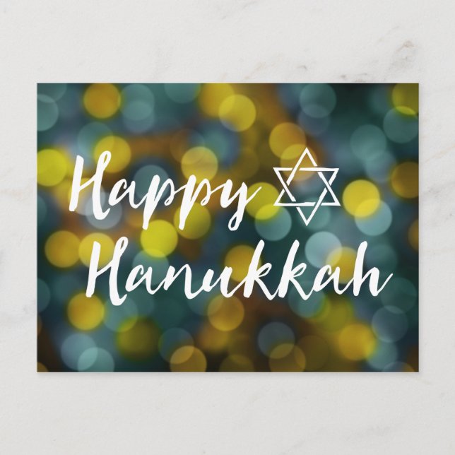 happy hanukkah bokeh lights holiday postcard (Front)
