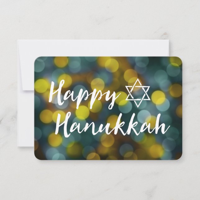 happy hanukkah bokeh lights invitation (Front)
