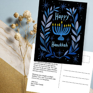 Happy Hanukkah Botanical Menorah Watercolor CUSTOM Holiday Postcard