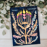 Happy Hanukkah Botanical Menorah Watercolor Holiday Card<br><div class="desc">Sweet drawing to wish someone happy hanukkah! Click "edit using design tool" to add your own text. Also available as postcard or digital download to send instantly via email or text message. Check my shop for more or let me know if you'd like something custom! I can create custom art...</div>