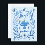 Happy Hanukkah Botanical Menorah Watercolor Holiday Postcard<br><div class="desc">Sweet drawing to wish someone happy hanukkah! Click "edit using design tool" to add your own text. Also available as greeting card or digital download to send instantly via email or text message. Check my shop for more or let me know if you'd like something custom! I can create custom...</div>