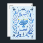 Happy Hanukkah Botanical Menorah Watercolor Holiday Postcard<br><div class="desc">Sweet drawing to wish someone happy hanukkah! Click "edit using design tool" to add your own text. Also available as greeting card or digital download to send instantly via email or text message. Check my shop for more or let me know if you'd like something custom! I can create custom...</div>