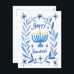 Happy Hanukkah Botanical Menorah Watercolor Holiday Postcard<br><div class="desc">Sweet drawing to wish someone happy hanukkah! Click "edit using design tool" to add your own text. Also available as greeting card or digital download to send instantly via email or text message. Check my shop for more or let me know if you'd like something custom! I can create custom...</div>