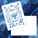 Happy Hanukkah Botanical Menorah Watercolor Holiday Postcard<br><div class="desc">Sweet drawing to wish someone happy hanukkah! Click "edit using design tool" to add your own text. Also available as greeting card or digital download to send instantly via email or text message. Check my shop for more or let me know if you'd like something custom! I can create custom...</div>