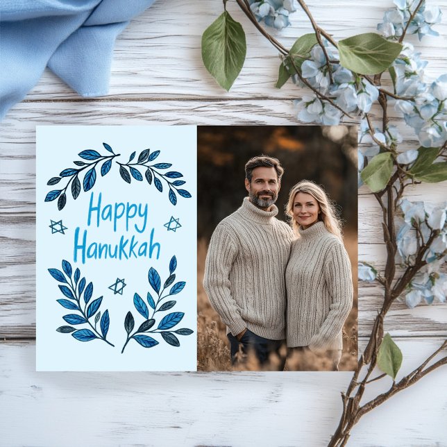Happy Hanukkah Botanical Watercolor CUSTOM PHOTO Postcard (Happy Hanukkah Botanical Watercolor CUSTOM PHOTO Postcard
)