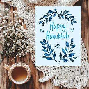 Happy Hanukkah Botanical Watercolor Holiday Postcard