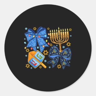 Happy Hanukkah Bow Menorah Dreidel Jewish Women Gi Classic Round Sticker