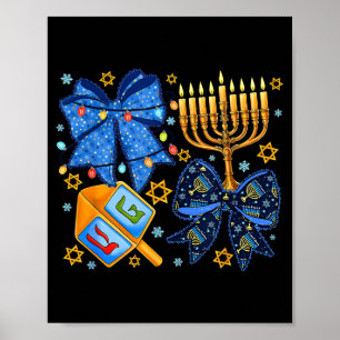 Happy Hanukkah Bow Menorah Dreidel Jewish Women Gi Poster