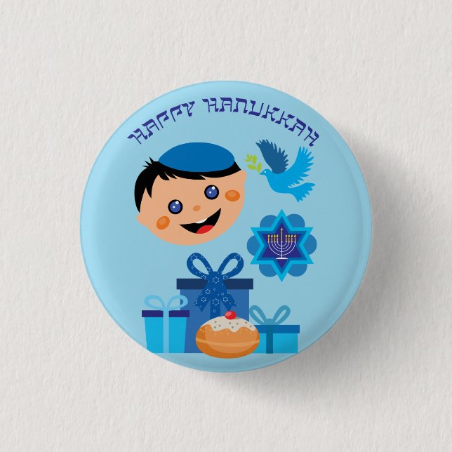 🕎 Happy Hanukkah, boy, 3 Cm Round Badge (Front)