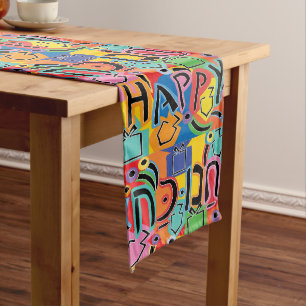 Happy Hanukkah Bright Long Table Runner