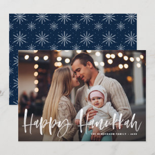 Happy Hanukkah Brush Lettering Photo Holiday Card