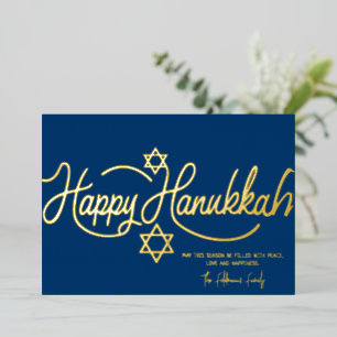 Happy Hanukkah Calligraphy 1 Photo Foil Holiday Card