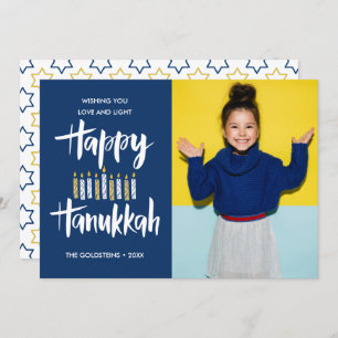 Happy Hanukkah Candles Blue Holidays photo Invitation