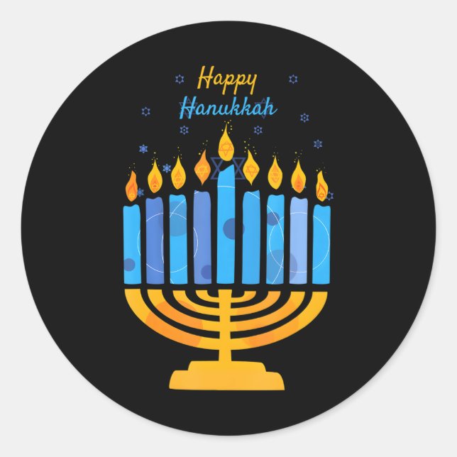Happy Hanukkah Candles Menorah Jewish Hanukkah Classic Round Sticker (Front)