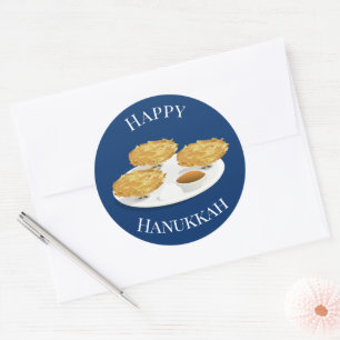 Happy Hanukkah Cartoon Latkes Apple Sauce Classic Round Sticker