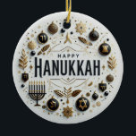 Happy Hanukkah Ceramic Ornament<br><div class="desc">Happy Hanukkah Ceramic Ornament with quote on back
Jewish festival,  lasting eight days from the 25th day of Kislev (in December) and commemorating the rededication of the Temple in 165 BC by the Maccabees after its desecration by the Syrians. It is marked by the successive kindling of eight lights.</div>