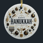 Happy Hanukkah Ceramic Ornament<br><div class="desc">Happy Hanukkah Ceramic Ornament with quote on back
Jewish festival,  lasting eight days from the 25th day of Kislev (in December) and commemorating the rededication of the Temple in 165 BC by the Maccabees after its desecration by the Syrians. It is marked by the successive kindling of eight lights.</div>
