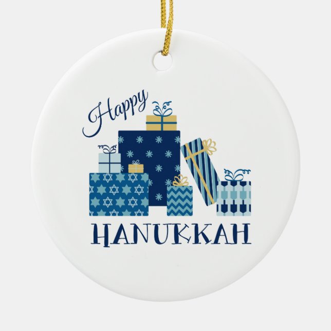 Happy Hanukkah Ceramic Tree Decoration (Front)
