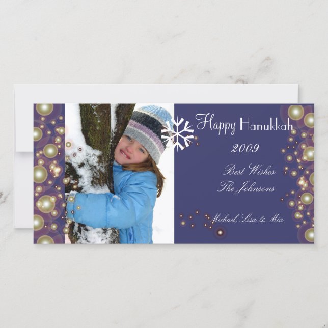 Happy Hanukkah, champagne bubbles photocards Holiday Card (Front)