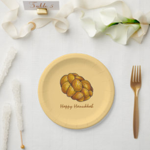 Happy Hanukkah Chanukah Challah Bread Loaf Paper Plate
