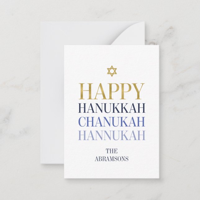 Happy Hanukkah Chanukah Faux Gold Foil Mini Card (Front)