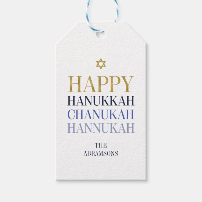 Happy Hanukkah Chanukah Holiday Gift Tags (Front)