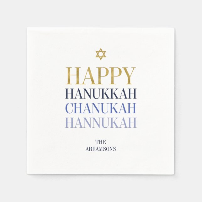 Happy Hanukkah Chanukah Holiday Paper Napkins (Front)