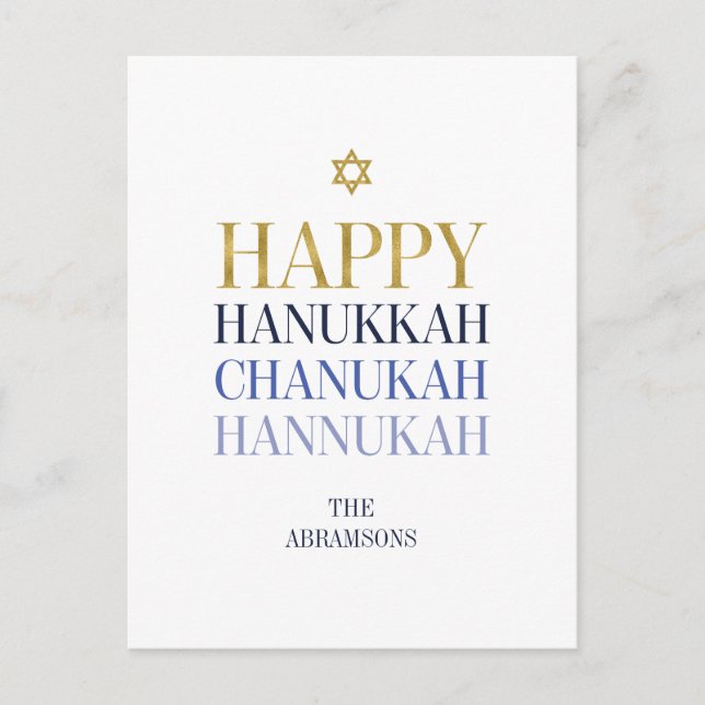 Happy Hanukkah Chanukah Holiday Postcard (Front)