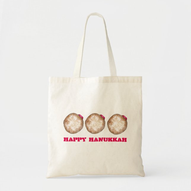 Happy Hanukkah Chanukah Jelly Doughnut Doughnut Tote Bag (Front)