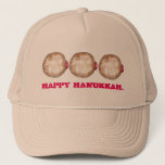 Happy Hanukkah Chanukah Jelly Doughnut Doughnut Trucker Hat<br><div class="desc">Features an original illustration of a jelly doughnut topped with powdered sugar. Perfect for Hanukkah!

This Chanukah illustration is also available on other products. Don't see what you're looking for? Need help with customisation? Contact Rebecca to have something designed just for you.</div>