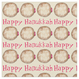 Happy Hanukkah Chanukah Jelly Doughnut Sufganiyah Fabric