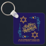 HAPPY HANUKKAH Chanukah Key Ring<br><div class="desc">Stylish HAPPY HANUKKAH Chanukah Keyring, with CUSTOMIZABLE TEXT, especially designed with the Star of David, corner embroidery and descriptive typography. The Scripture verse at the bottom is CUSTOMIZABLE so you can add your personalised message, eg. your name, family name or organisation's name. This Hanukkah Keyring would be a stylish favour...</div>