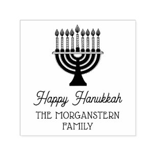 Happy Hanukkah Chanukah Lit Menorah Family Name Self-inking Stamp