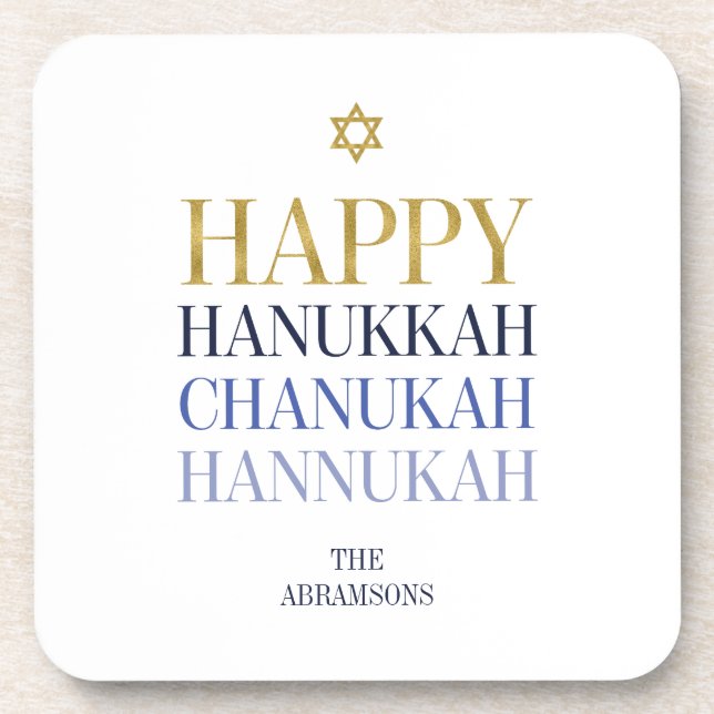 Happy Hanukkah Chanukah Plastic Coasters Set of 6 (Front)